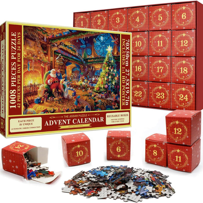 Julkalender med pussel och 24 luckor