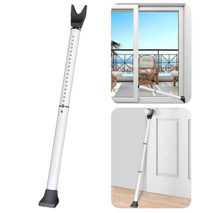 Adjustable dörsikkerhetsstang for maximal hamper security