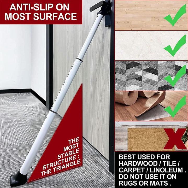 Adjustable dörsikkerhetsstang for maximal hamper security