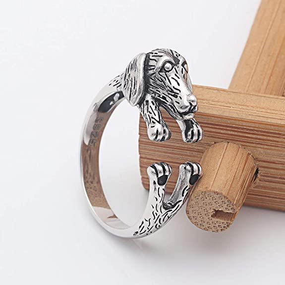 Adjustable dach dog ring in silver for women