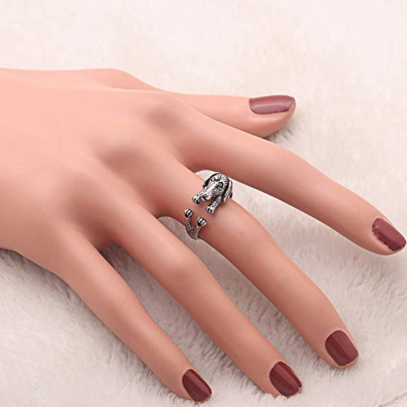 Adjustable dach dog ring in silver for women