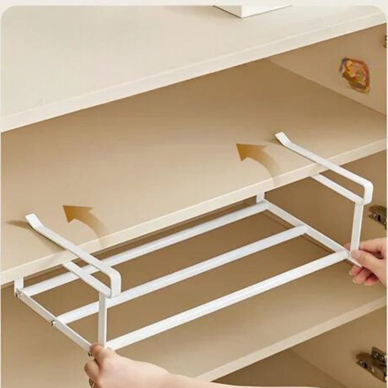 Adjustable Shelf Extension for Efficient Cupboard Organisation
