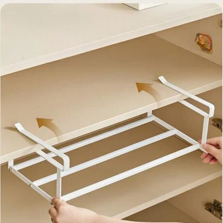 Adjustable Shelf Extension for Efficient Cupboard Organisation
