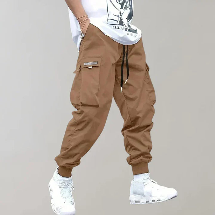 Men's Cargo Trousers Drawstring Waist Tapered Fit Cuffed