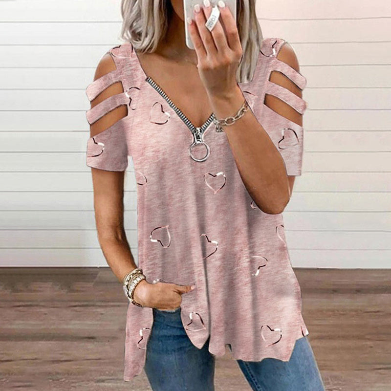 V-neck T-shirt - Stylish Heart print | Comfortable and Loose Fit