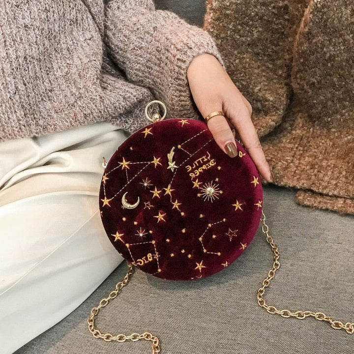 Cosmic flöyelsveske with star - and moon design for women