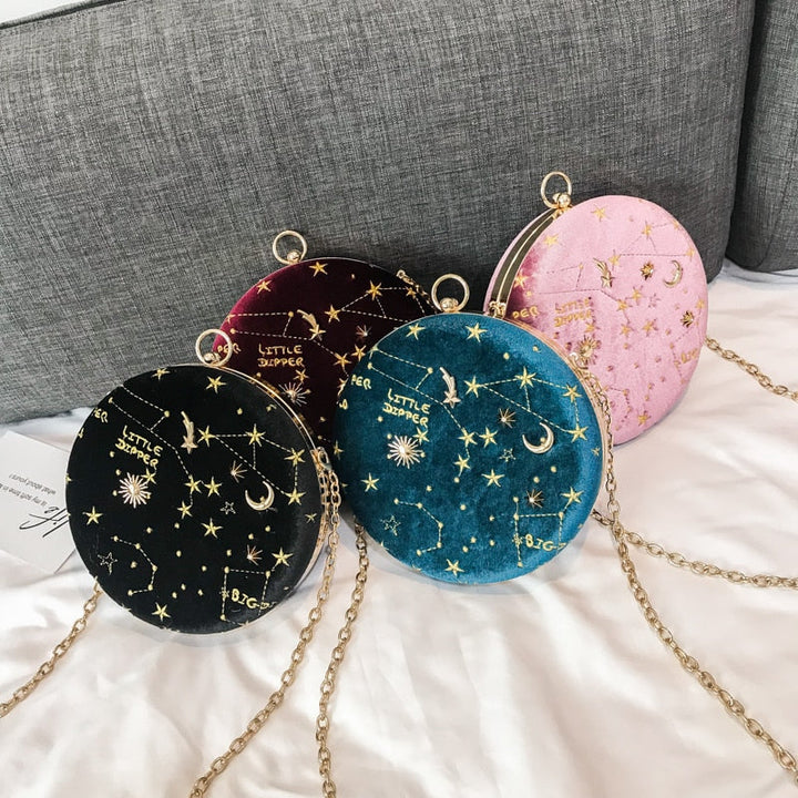 Cosmic flöyelsveske with star - and moon design for women