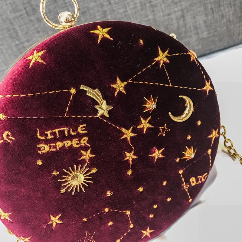 Cosmic flöyelsveske with star - and moon design for women