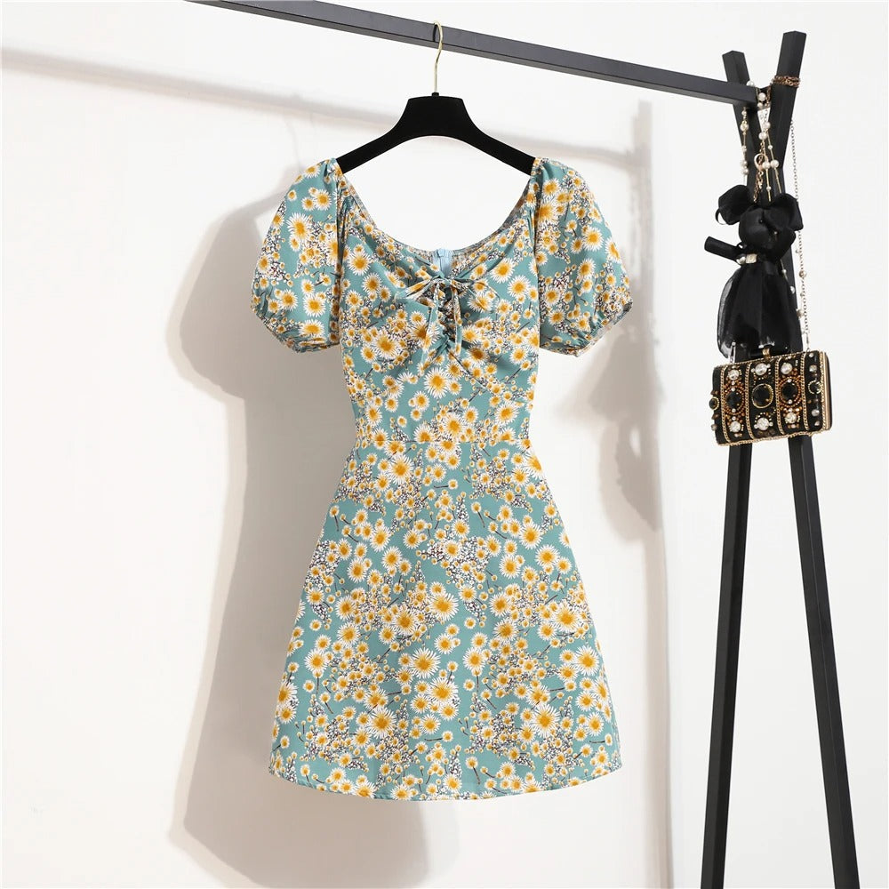 Women flower *mini dress with puffer more