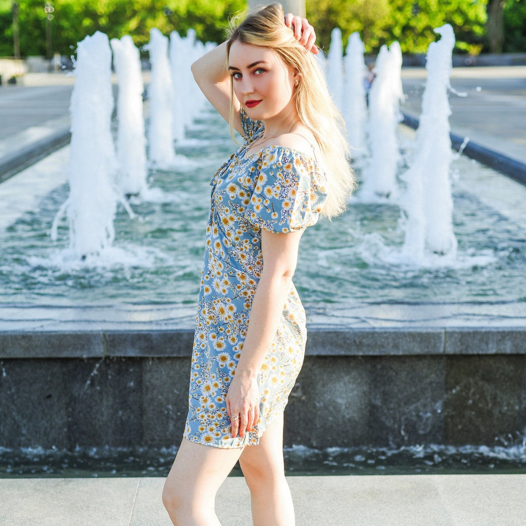 Women flower *mini dress with puffer more