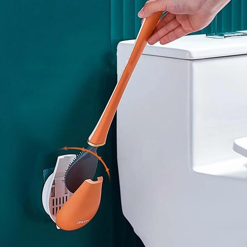 Long Handle Toilet Cleaning Brush - Wall Mounted Silicone