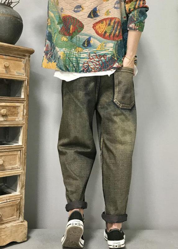 Women Playful Harem Jeans with Unique Kattbroderi