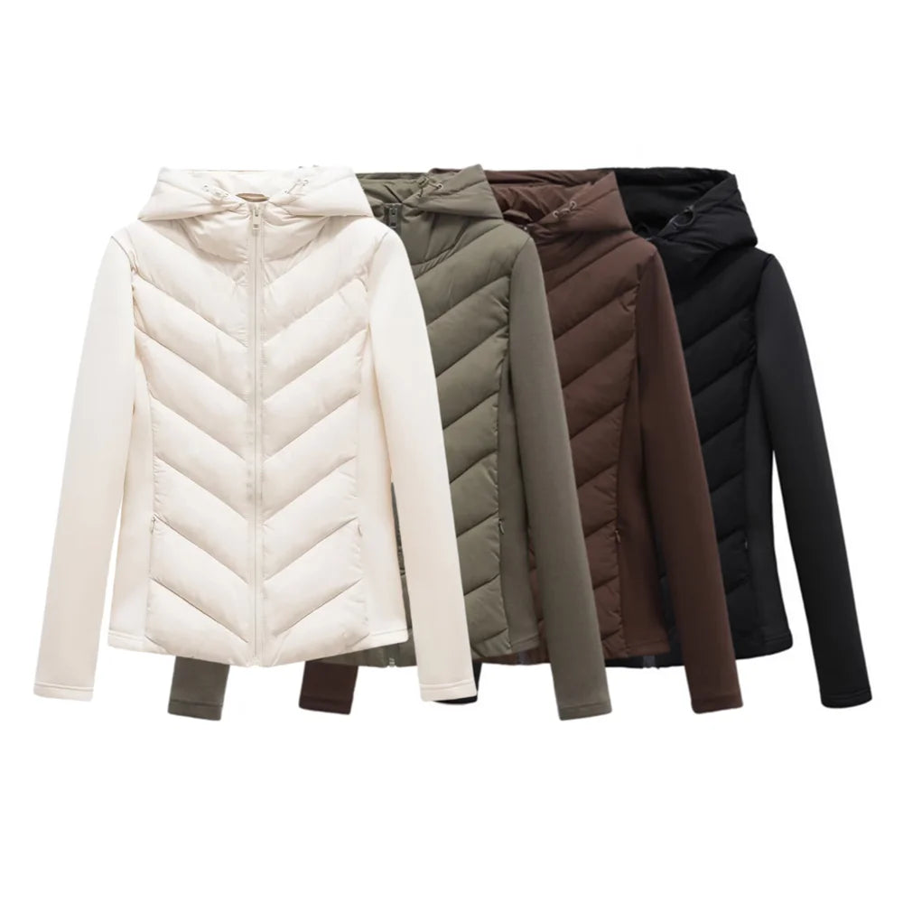 Women's Lightweight Quilted Jacket with Hood and Hidden Pockets