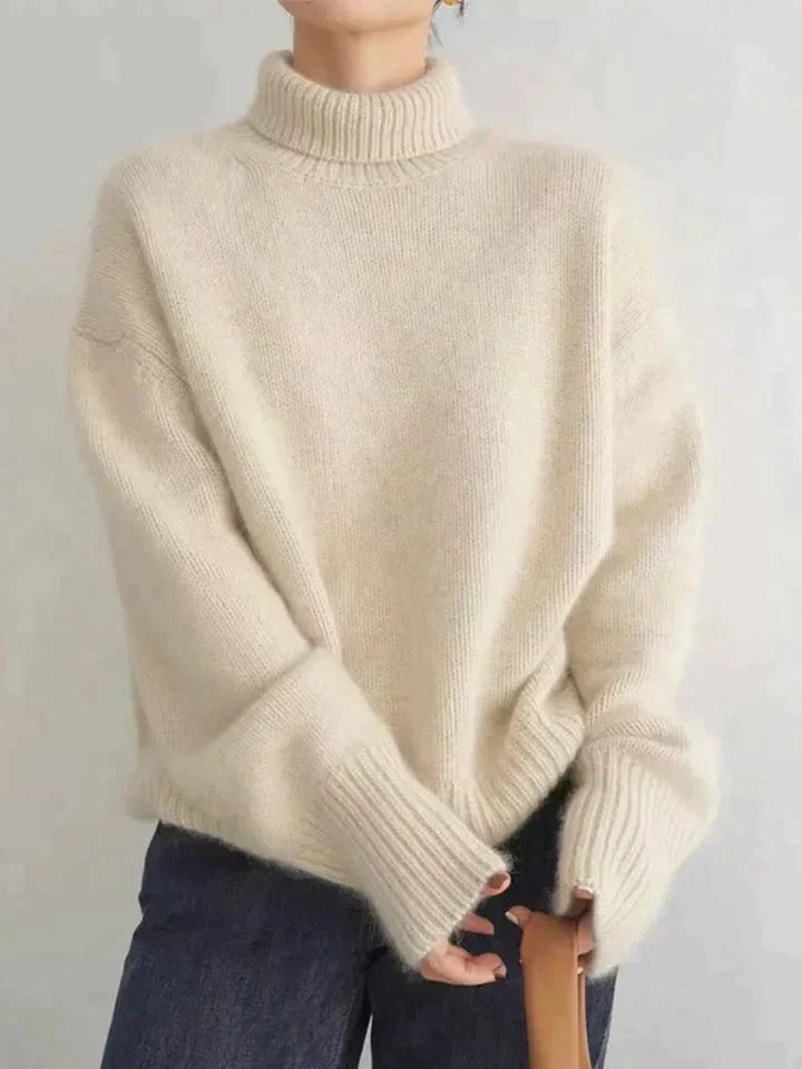 Women's Knitted Roll Neck Jumper with Classic High Collar