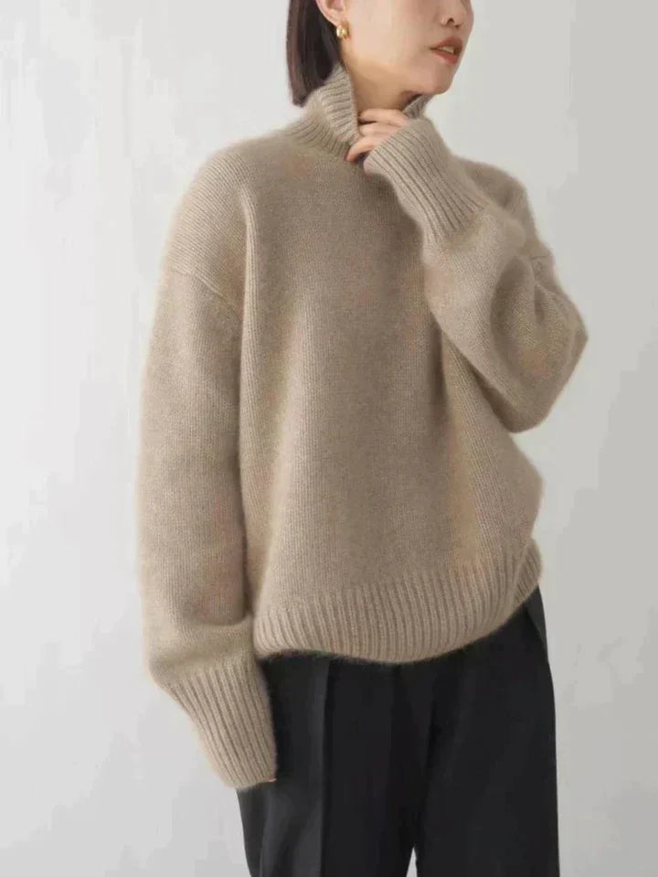 Women's Knitted Roll Neck Jumper with Classic High Collar