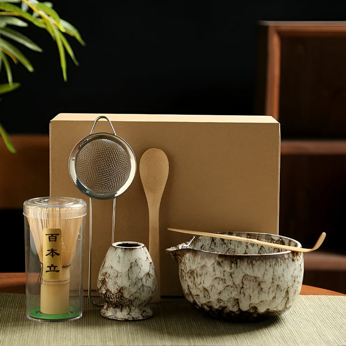 Juego de té matcha de 6 piezas con batidor de bambú para ceremonias del té