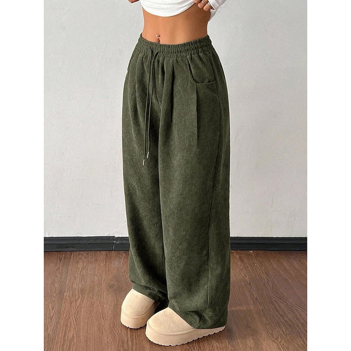 Damen-Cordhose mit weitem Bein und elastischem Bund