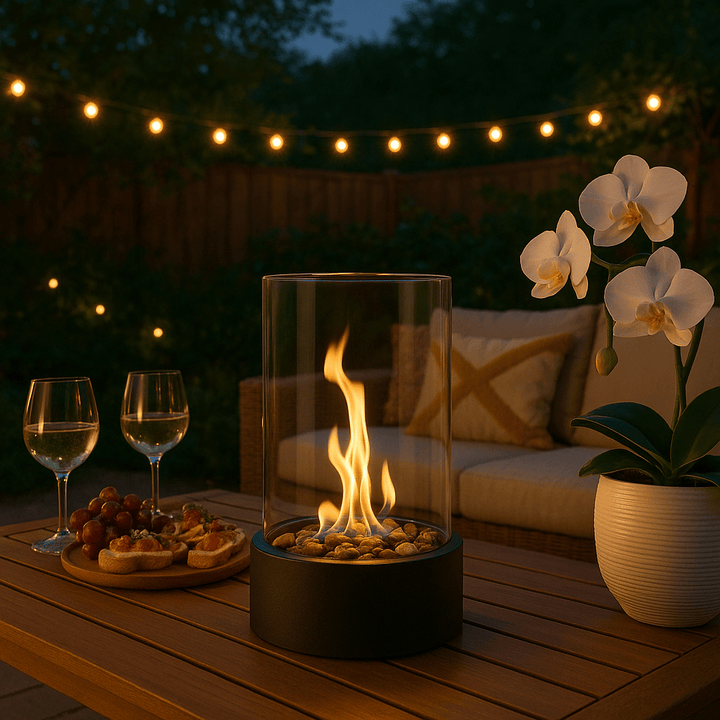 Modern table hearth for in - and out use