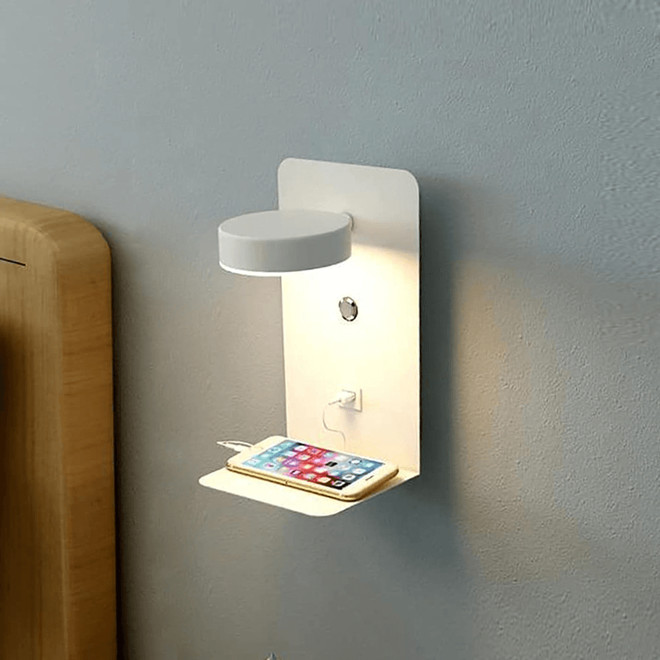 Wall Lamp with Rotatable Head and USB Charger – Perfect Reading Light