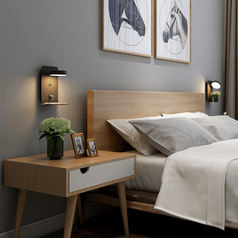 Wall Lamp with Rotatable Head and USB Charger – Perfect Reading Light