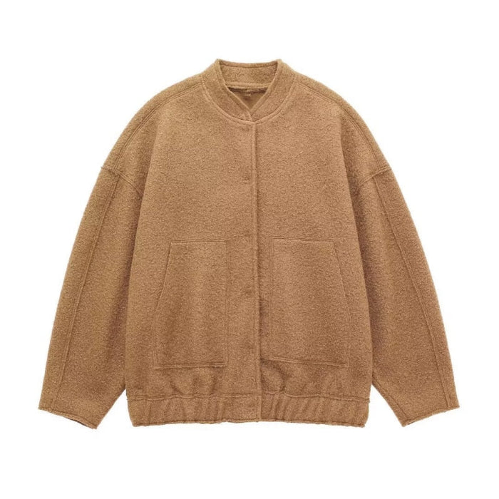 Women's Oversized Bomber Jacket with Round Neck