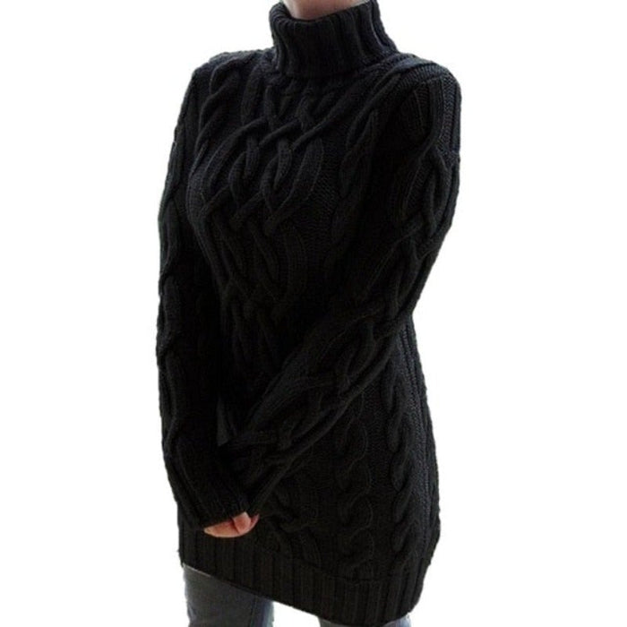 Women's Cable-Knit Turtleneck Jumper Dress Long Sleeve