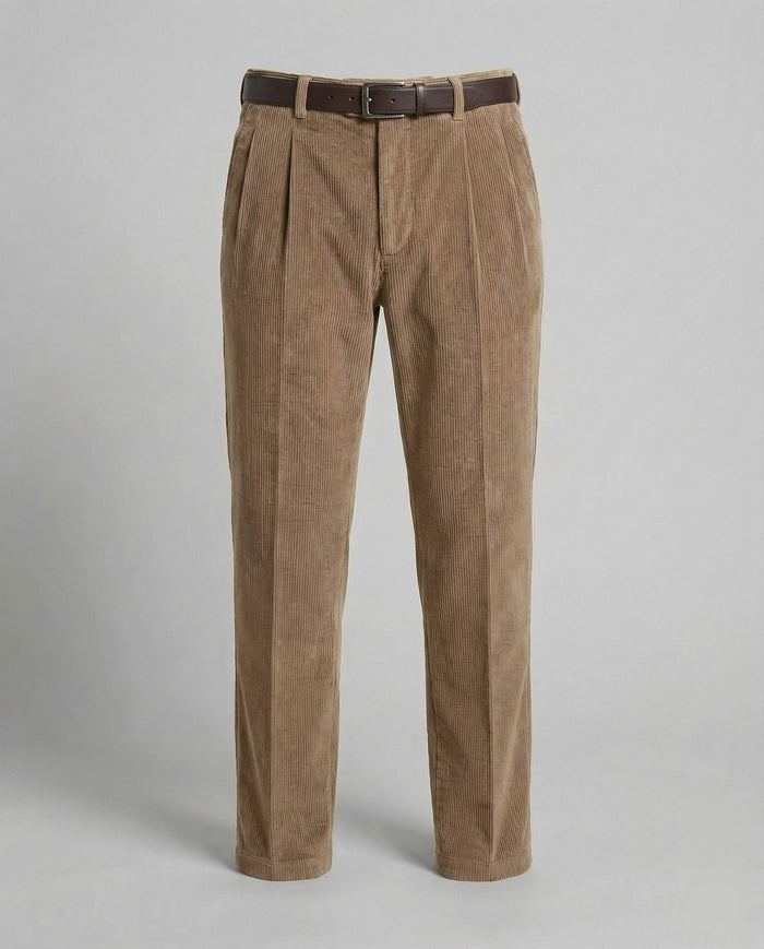 Men's Corduroy Pleated Trousers with Belt Loops