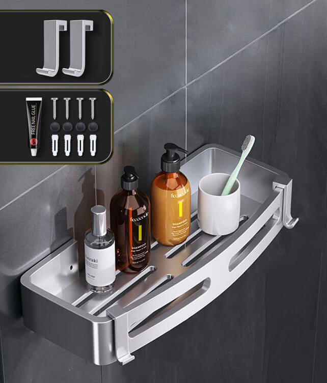 Silver dusjkabinett basket for organization of bathroom
