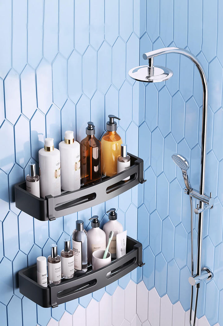 Silver dusjkabinett basket for organization of bathroom