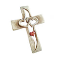 Carved Wooden Cross with Intertwined Hearts