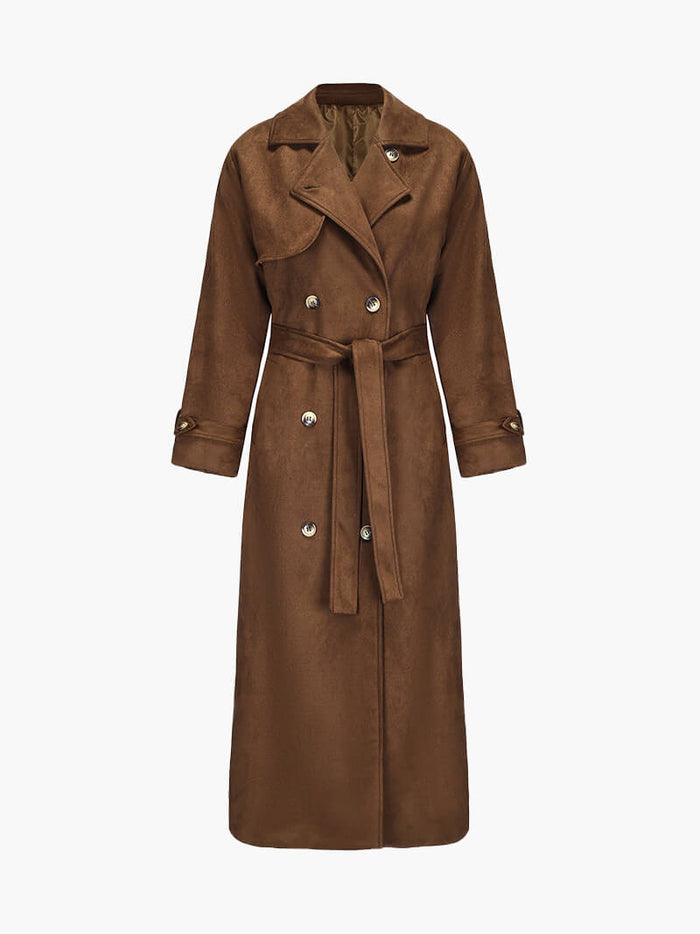 Gabardine de senhora com lapelas de bico e cinto para atar