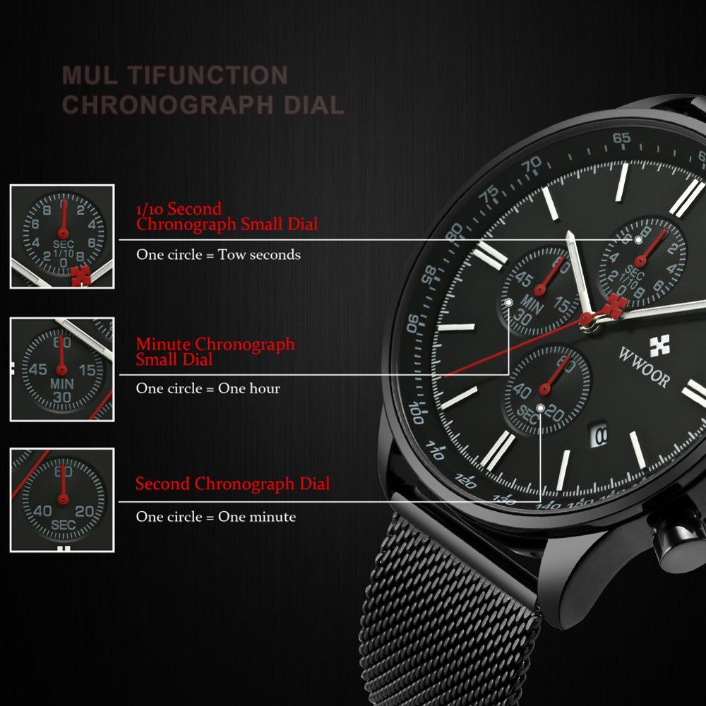 Ultra-tynn men krono graph wristwatch