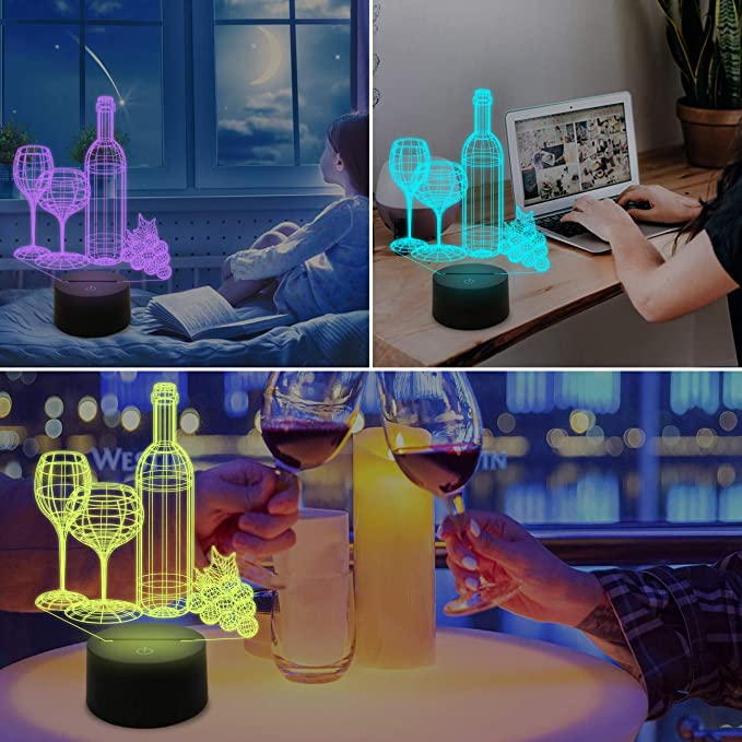 Unique wine and glass 3 D optic illusion lamp