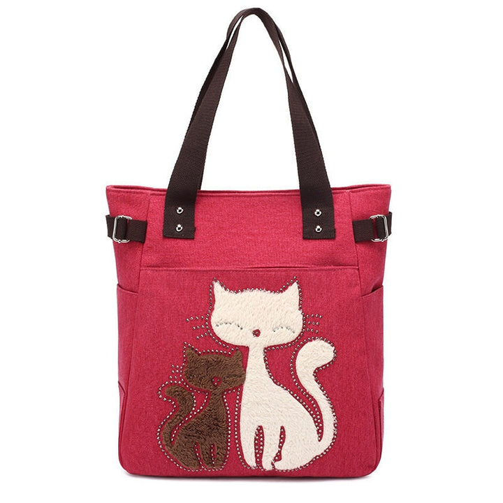 Unisex Embroidery Canvas Bag with Cat Print