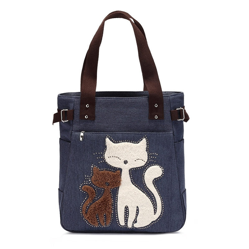 Unisex Embroidery Canvas Bag with Cat Print