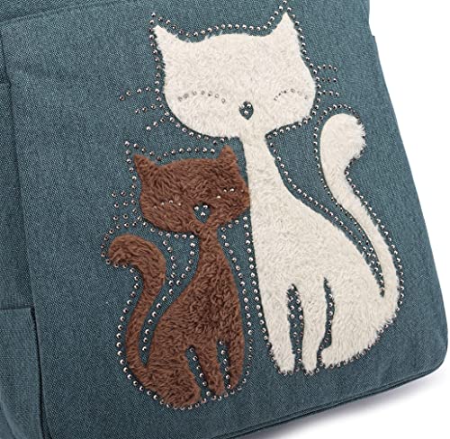 Unisex Embroidery Canvas Bag with Cat Print