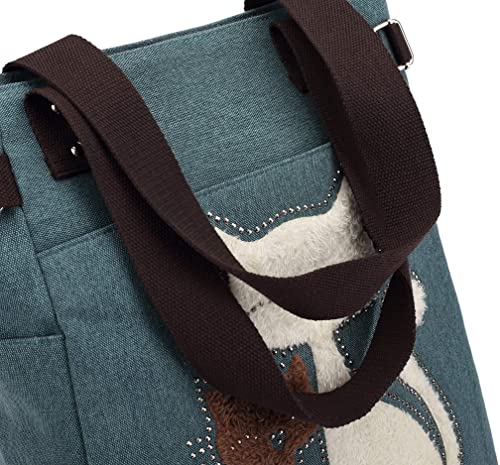 Unisex Embroidery Canvas Bag with Cat Print