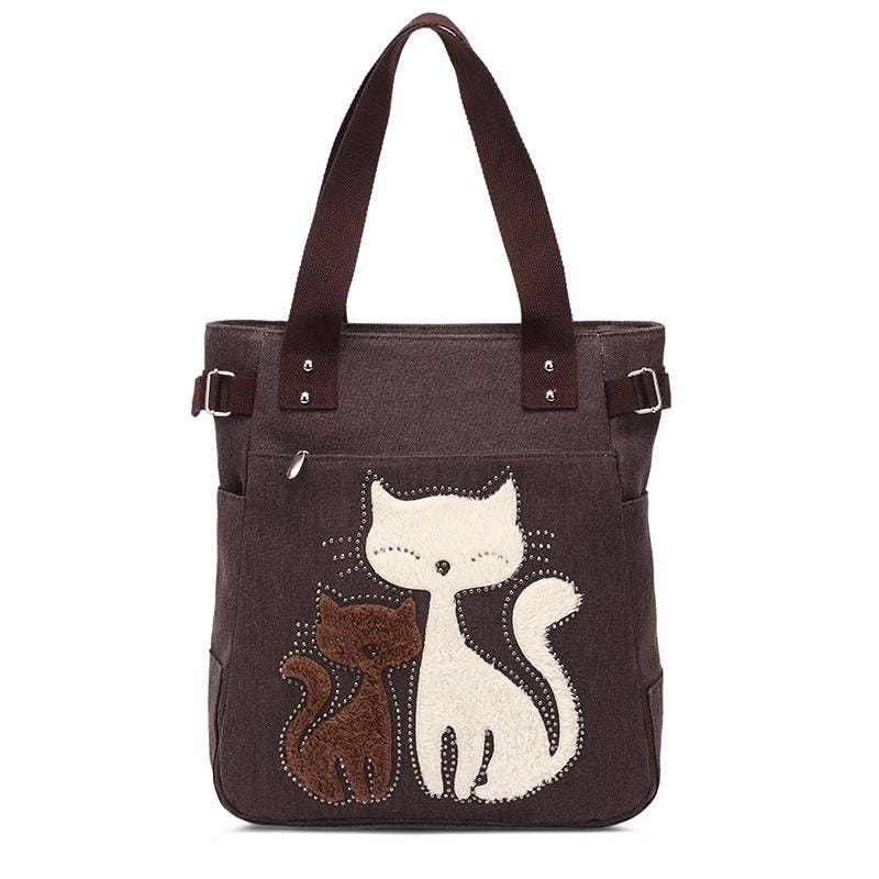 Unisex Embroidery Canvas Bag with Cat Print