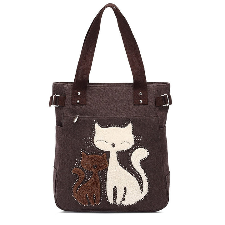Unisex Embroidery Canvas Bag with Cat Print