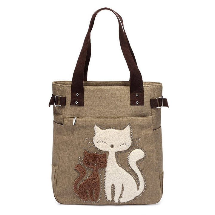 Unisex Embroidery Canvas Bag with Cat Print