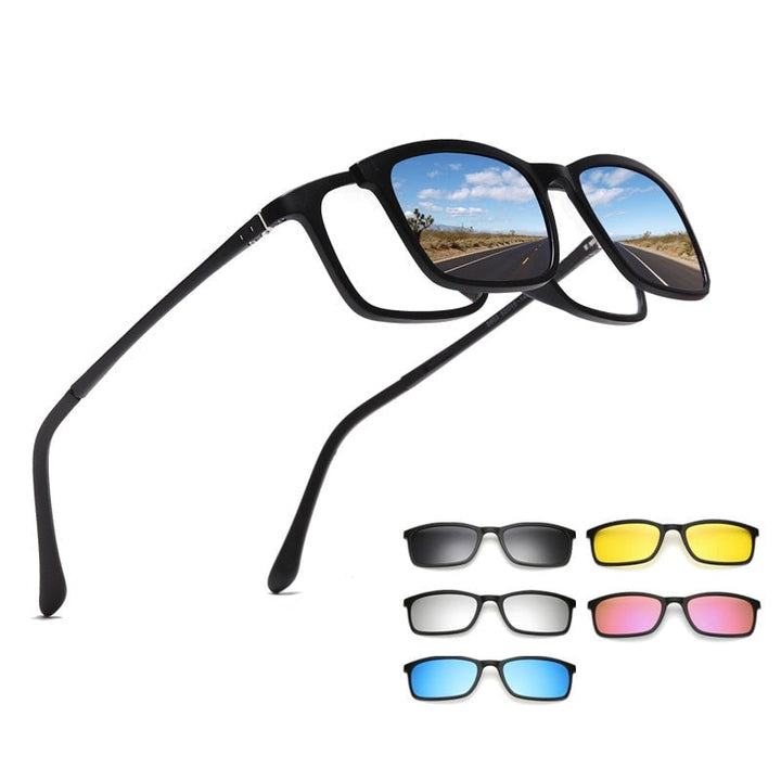 Unisex Magnetic Clip-on Sunglasses with Interchangeable Lenses