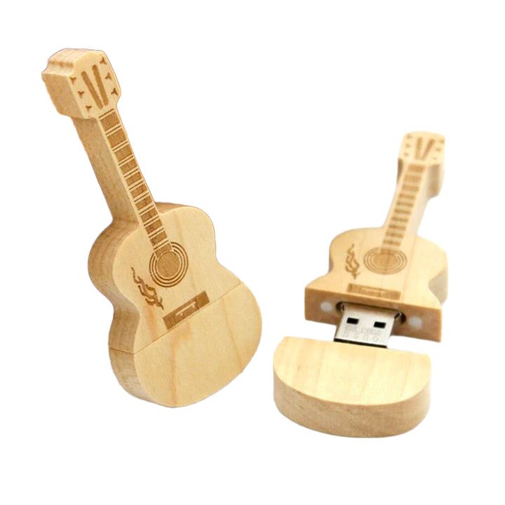 Wooden guitar-shaped USB flash drive