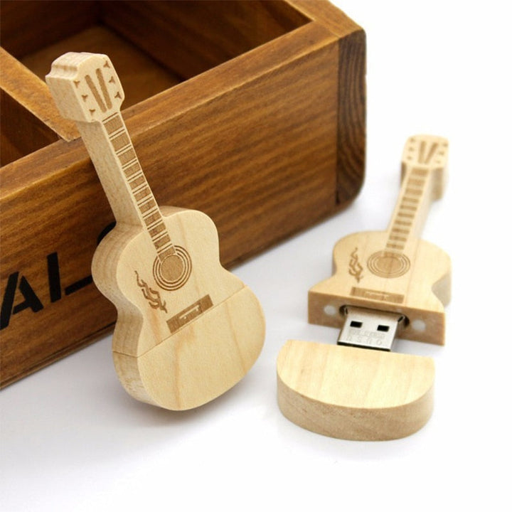 Wooden guitar-shaped USB flash drive