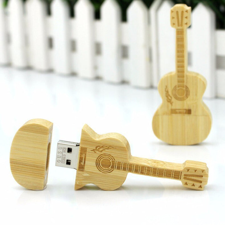 Wooden guitar-shaped USB flash drive