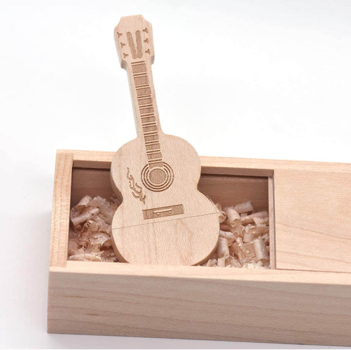 Wooden guitar-shaped USB flash drive