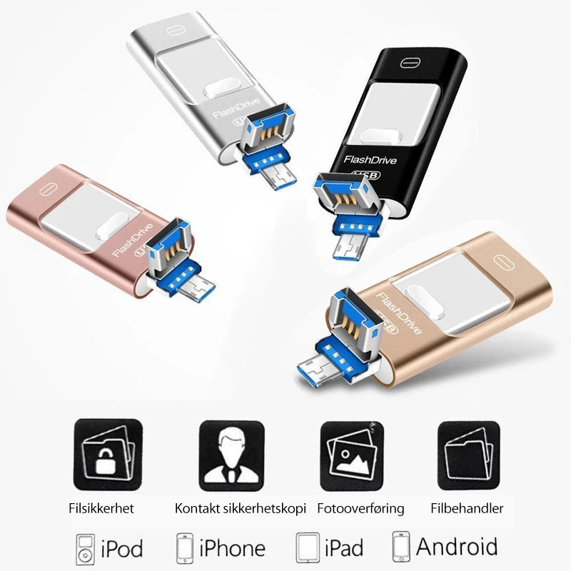 USB-minnepinne for iPhone, iPad and Android - Quick sikkerhetskopi