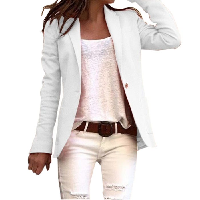 Blazer à manches longues pour femme, coupe ajustée, avec revers et bouton