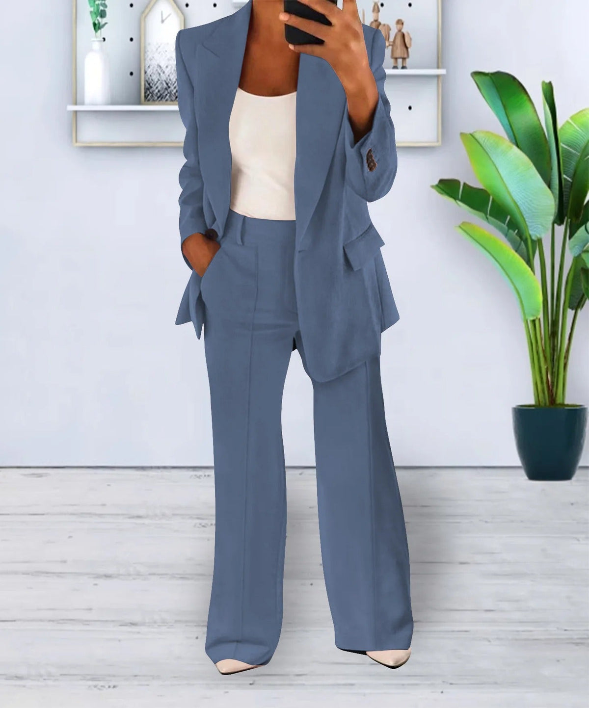 Women's Two-Piece Trouser Suit with Jacket and Trousers