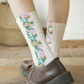 Vintage Blomsokker - 5 Pairs Set - Utsökt Broderidesign