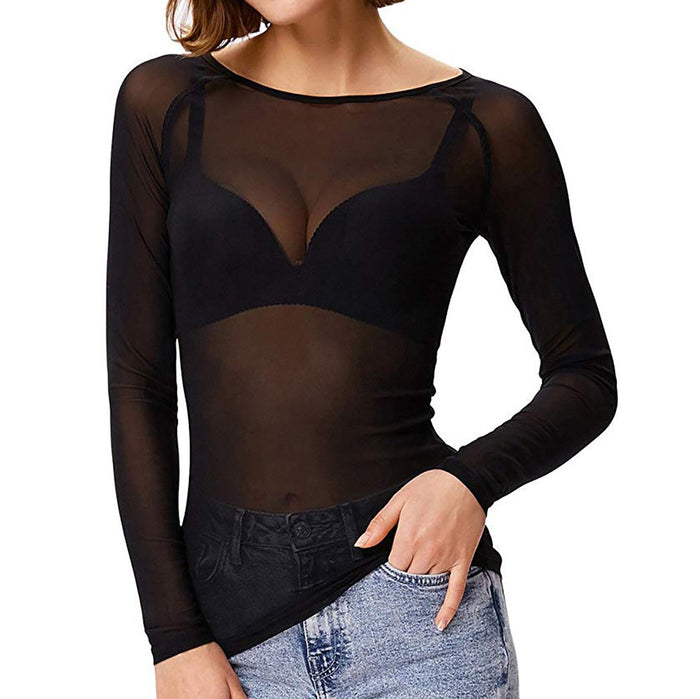 Damen-Meshshirt mit langen Ärmeln für stilvolle Alltagsoutfits